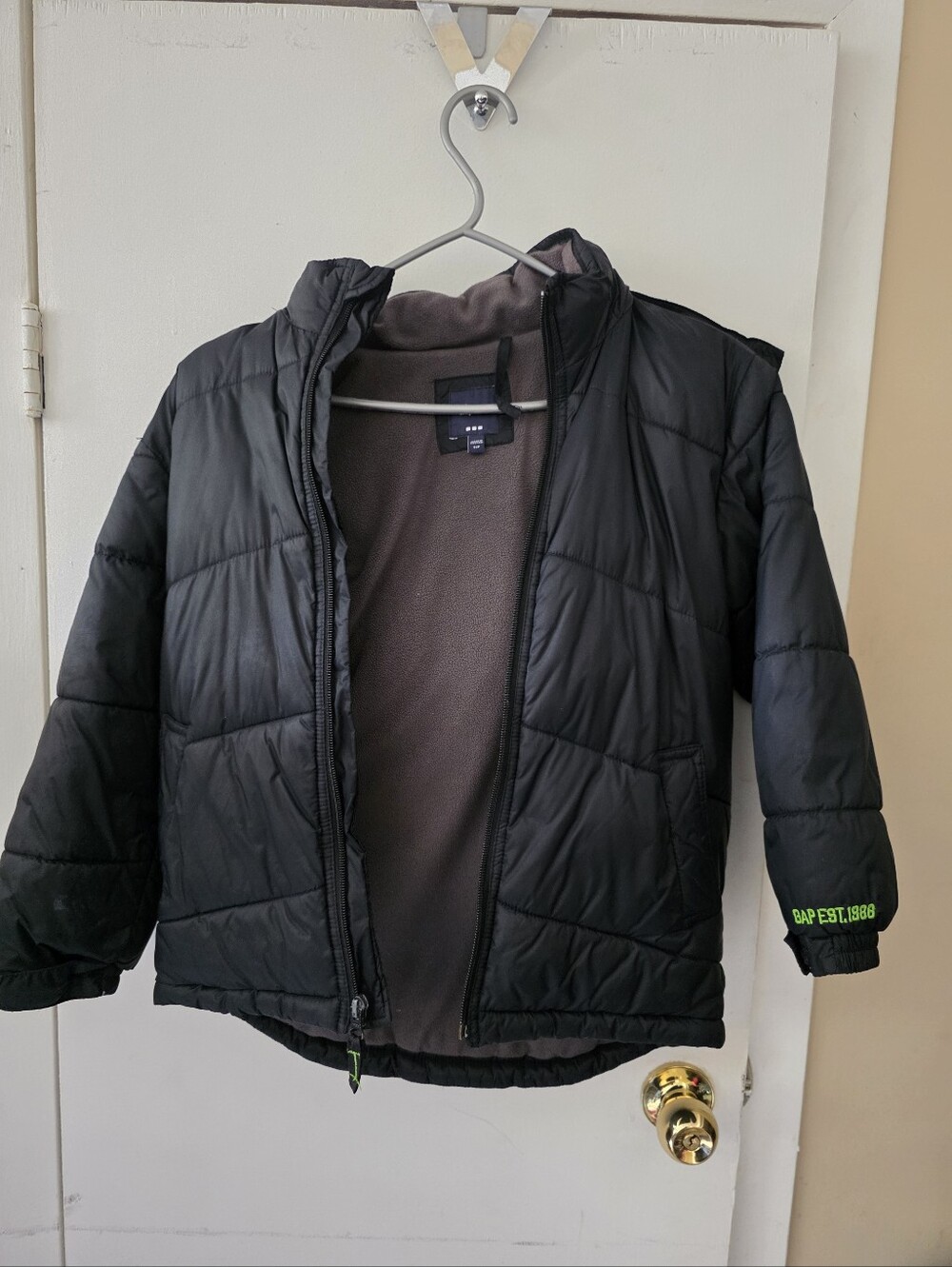 GAP Black Kids Puffer Jacket with Green Logo Accent